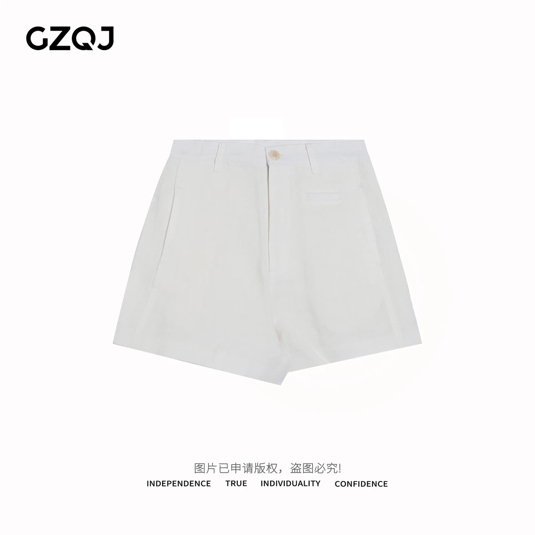 广州琴姐【白麻短裤】100亚麻欧若风设计感高腰显瘦休闲短裤女20708