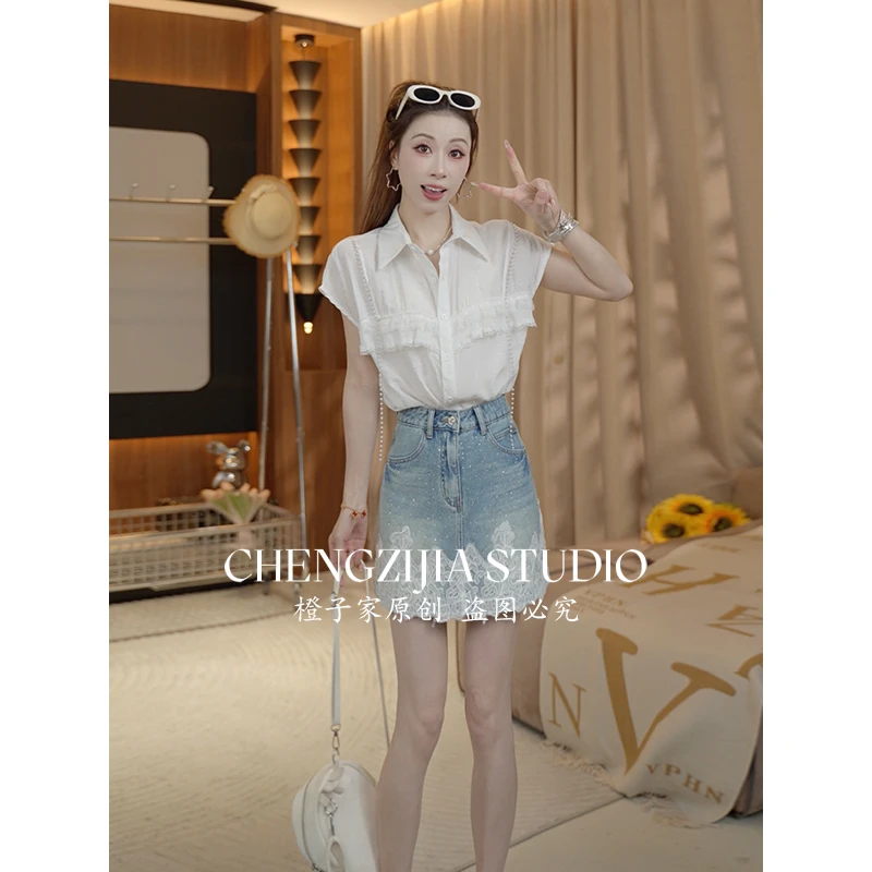 【裴诗婷】橙子·studio 【】CS00051蕾丝拼接钉珠衬衫05