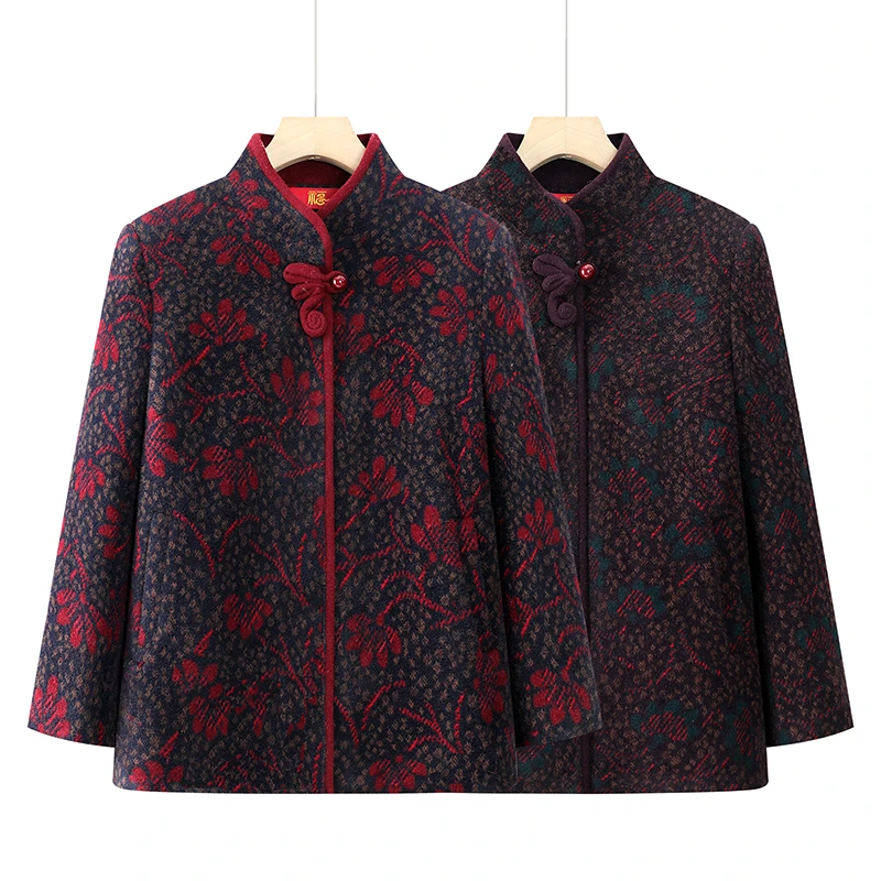 中老年女装春秋外套妈妈装中老年女国风秋外套短款D11