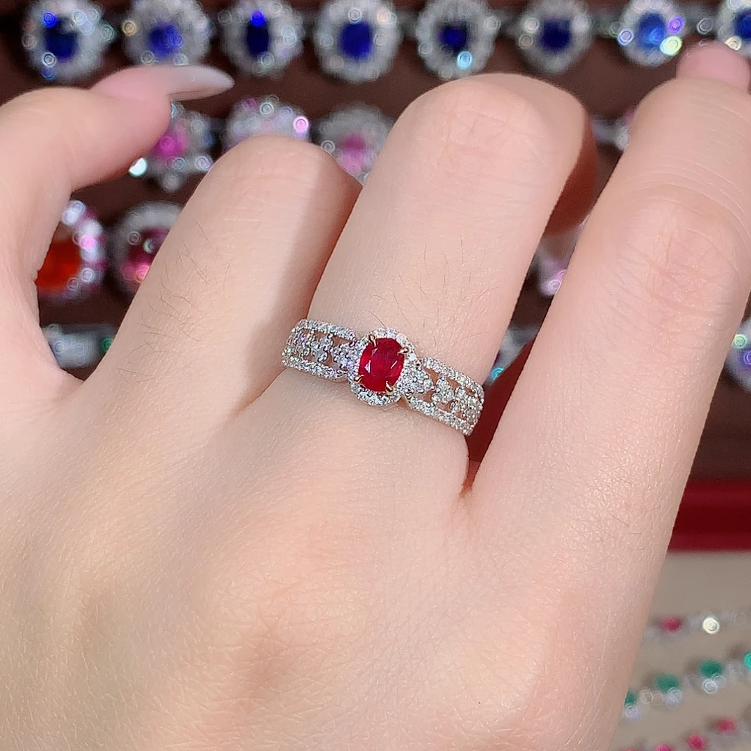 戒指18K金镶嵌红宝石0.3ct/天然宝石/七天无理由