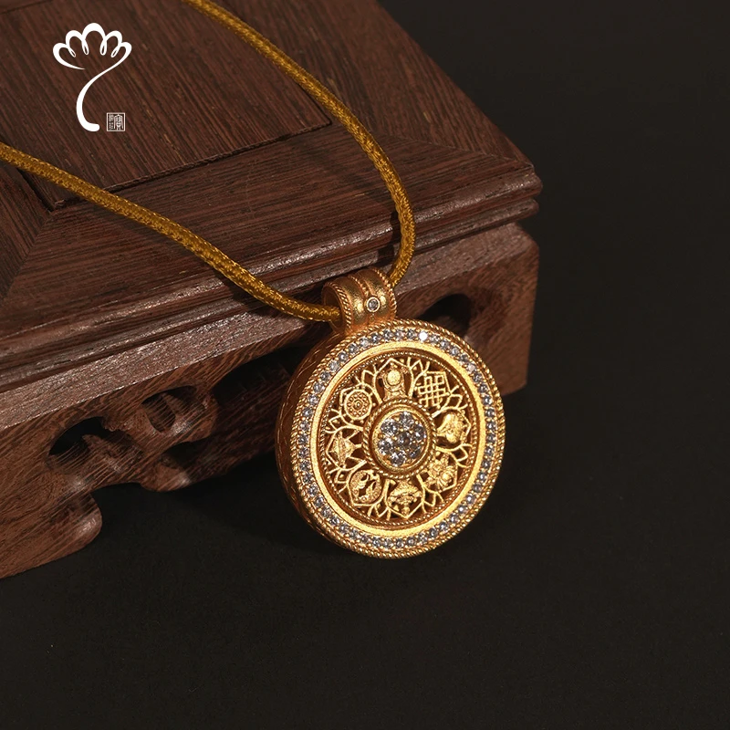 合金项链 宝相庄合金吊坠古法镶嵌系列吉祥花丝八宝罗盘