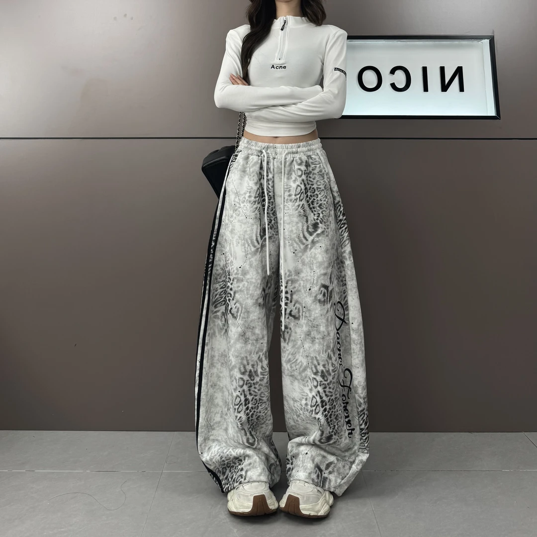 2025年美式复古豹纹个性舞蹈时尚扎染弯刀休闲裤