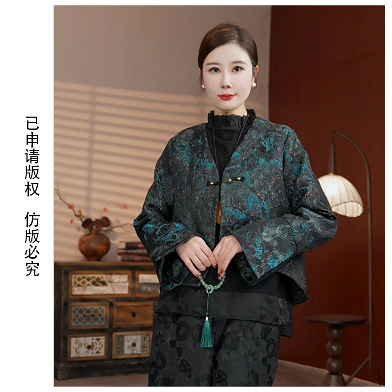 2407-1【蓝田生玉】新中式国风提花短款外套女秋冬时尚独特休闲上衣