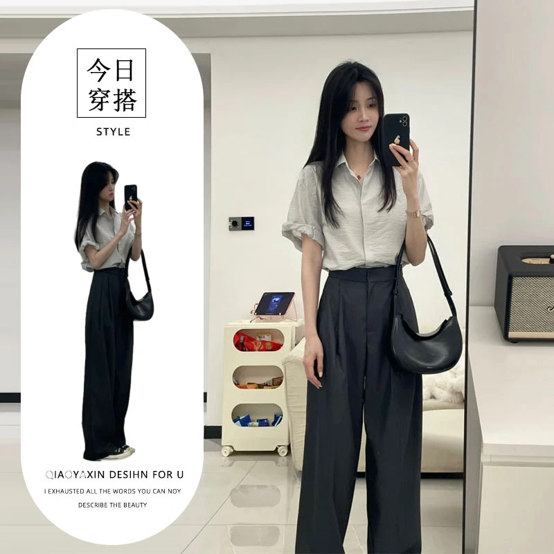 夏装搭配一整套2025气质减龄显瘦梨形身材短袖衬衫时尚两件套装女