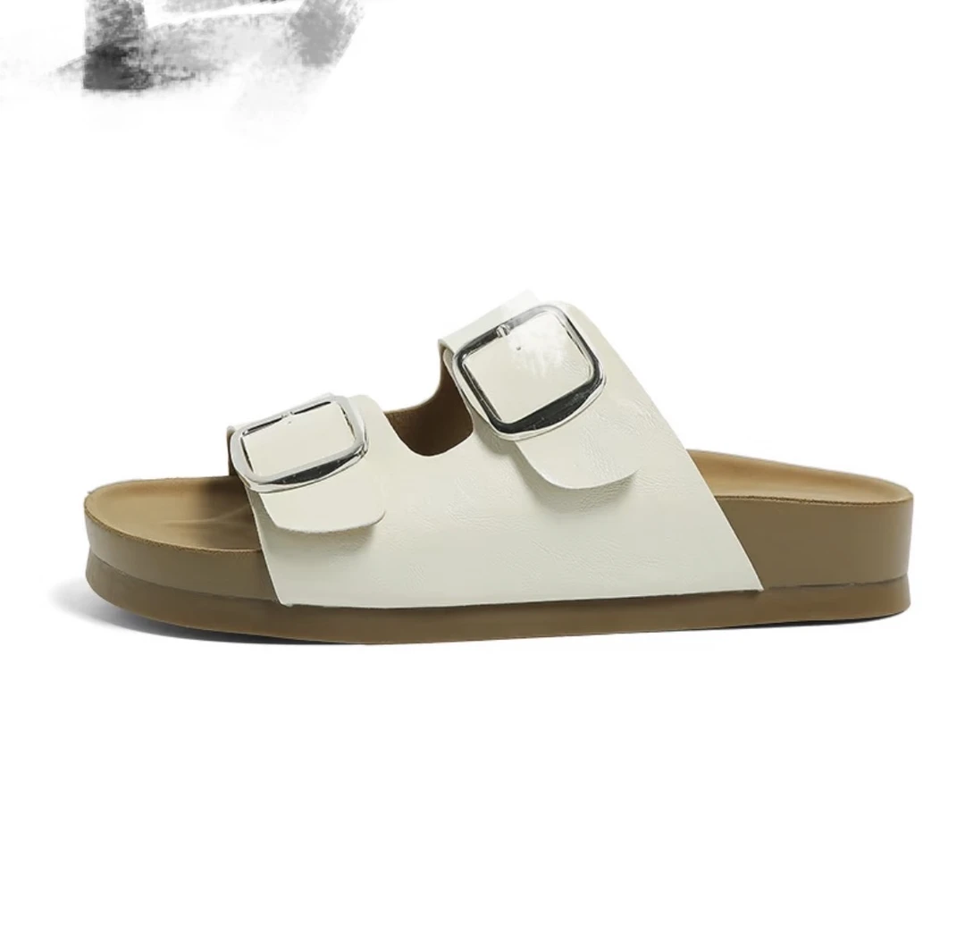 中跟秋季圆头一字拖小白鞋夏季休闲日系学院浅口平跟