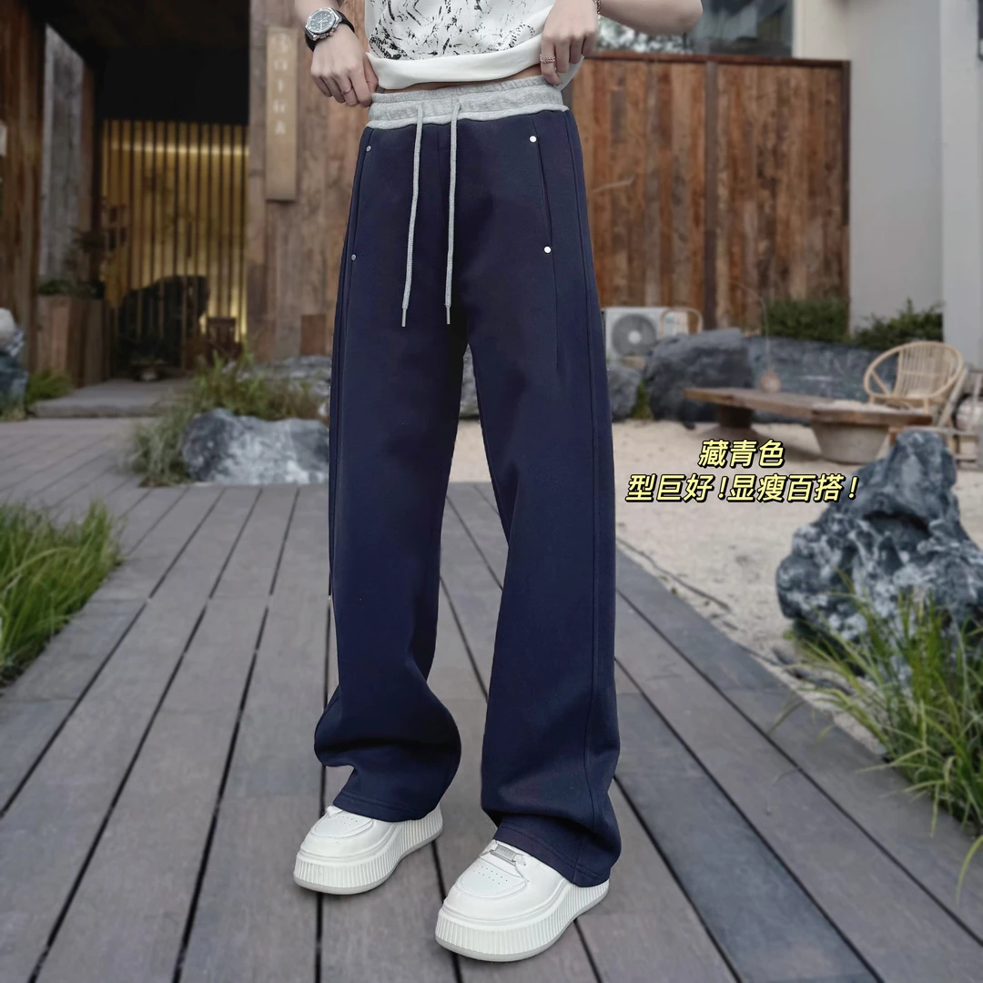 现货【撞色腰】薄款窄版百搭显瘦显高休闲卫裤直筒阔腿裤K310