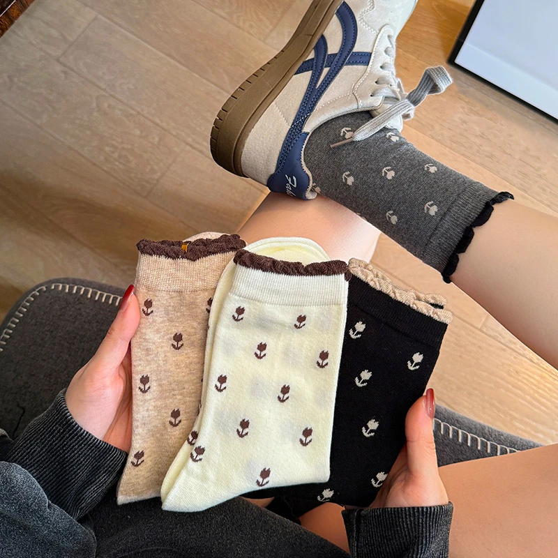 袜子女款春秋棉袜防臭中筒袜ins潮2025新款爆款女生运动无骨长袜