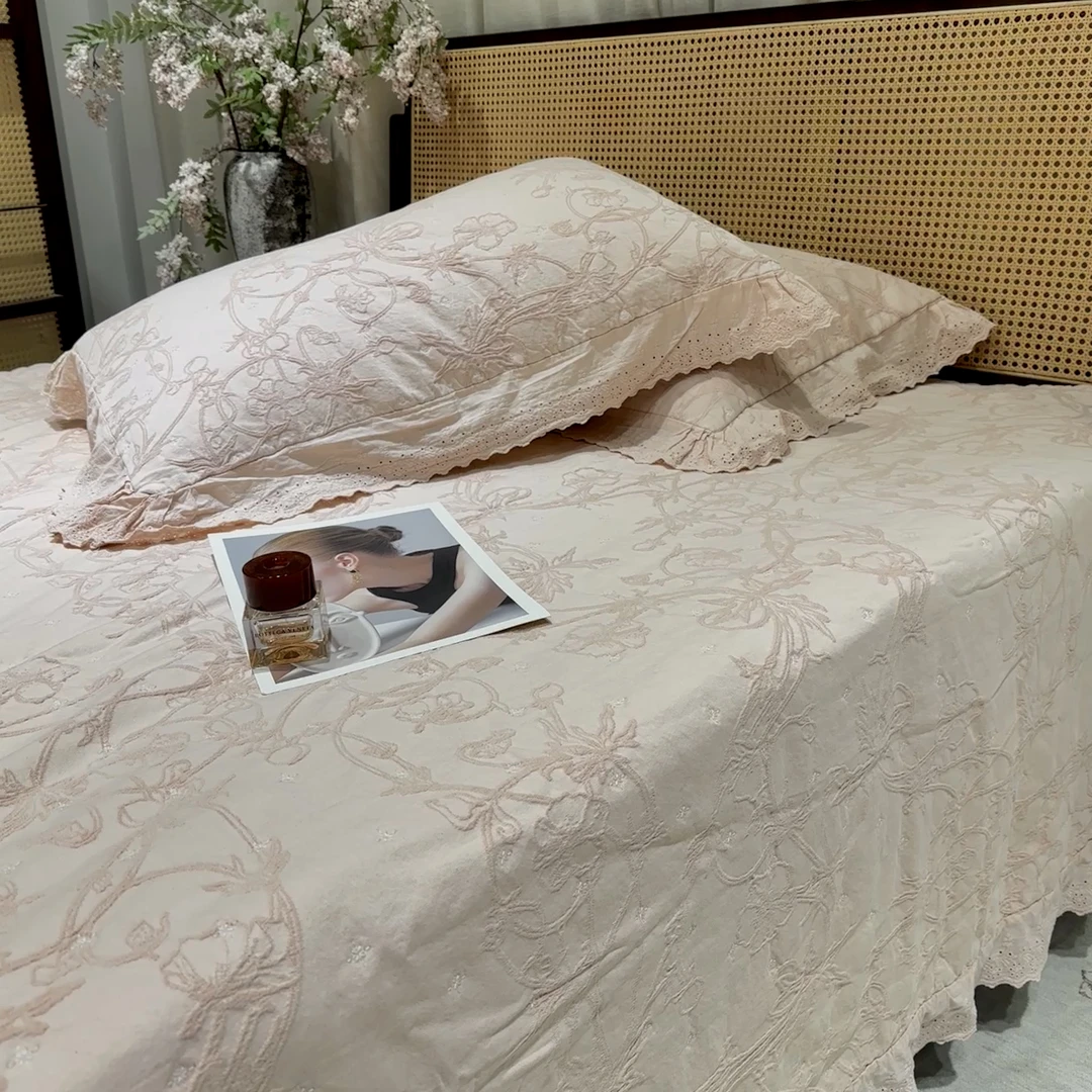 【超级红】连理枝-粉 全棉床盖三件套