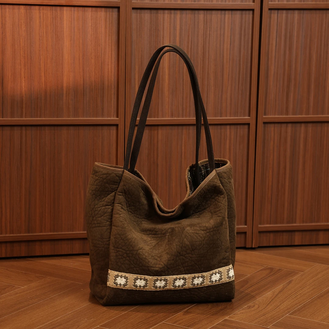 MILIAN/米丽安2025秋冬新款原创民族风复古大容量托特包两面包