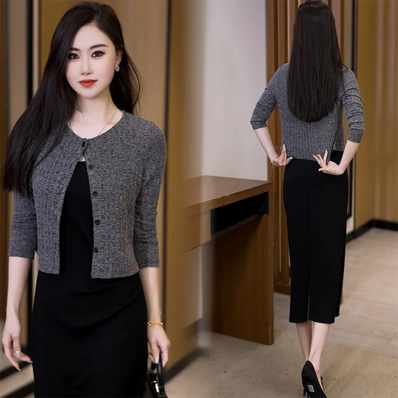 2025新款洋气针织开衫女短款长袖防晒衫吊带裙外搭披肩空调房上衣