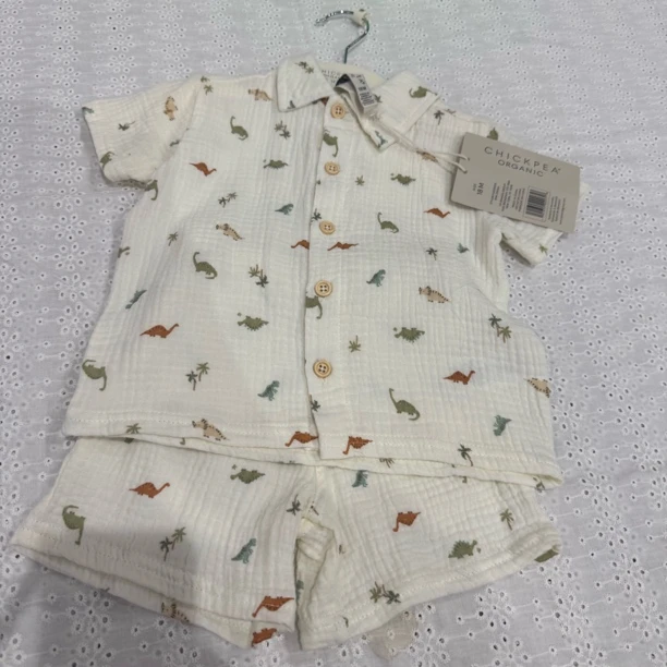 英国CHICK家有机恐龙短袖开衫短裤套装