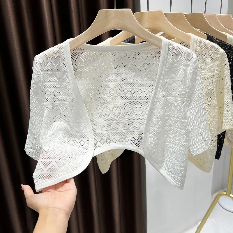防晒蕾丝小披肩外搭配裙子短袖女夏镂空薄款吊带裙开衫高级感罩衫