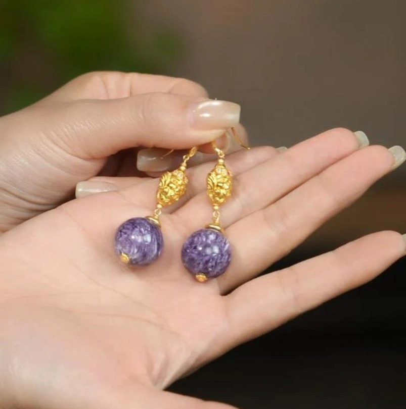 R*紫龙晶圆珠耳钩18+@XMG14111774@