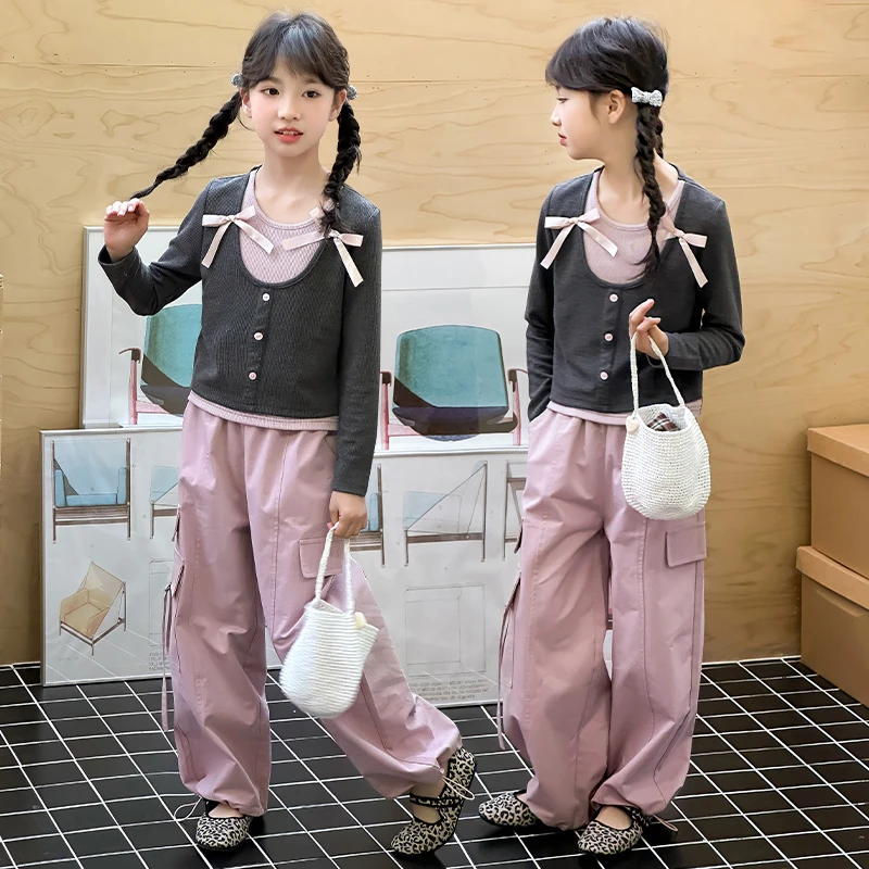 女童洋气套装春秋款2025新款中大儿童6-12岁15春季甜酷上衣工装裤