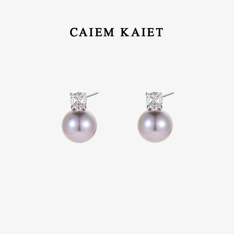 CAIEM KAIET 925银耳饰 戴妃款锆石珍珠耳钉女高级感气质耳环银针