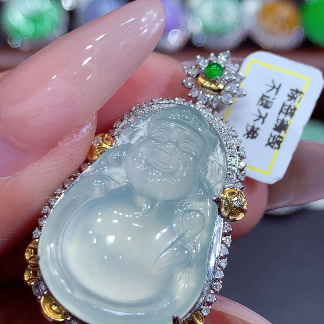 翡翠18K金镶嵌吊坠(不含链)