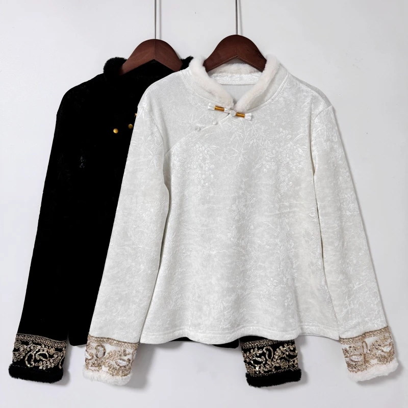 冬季加绒保暖长袖打底衫气质百搭文艺复古内搭外穿套头衫绒衫