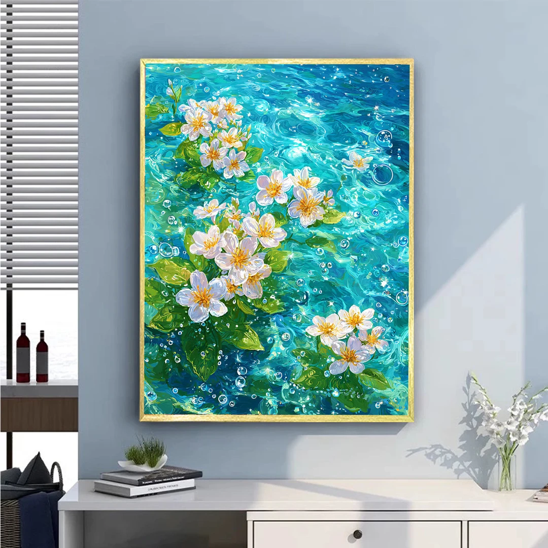 江江好会贴画【水中花】方钻树脂钻石画花卉风景高颜值系装饰