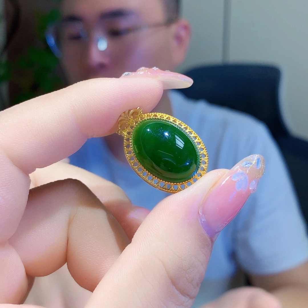颈饰银S925镀金镶嵌和田玉（碧玉）