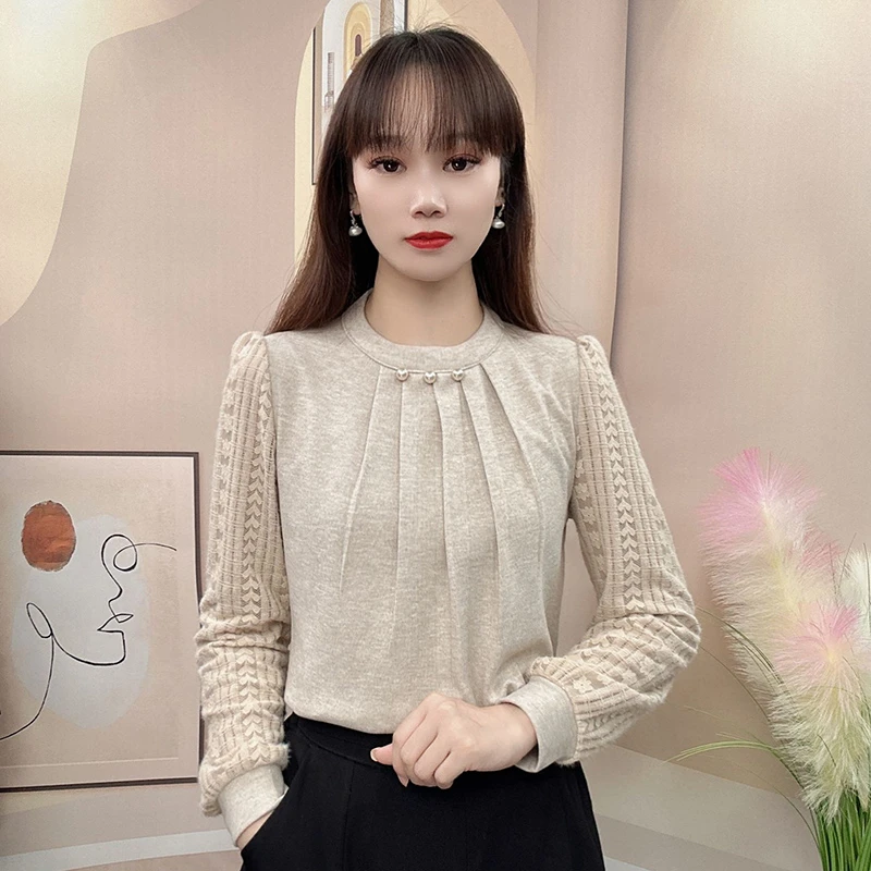 2025秋冬厚款设计感显瘦衬衫女遮肚洋气拼接针织打底衫长袖上衣女