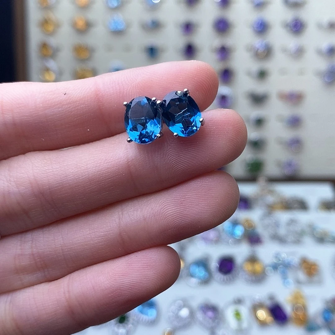 托帕石耳饰银S925镶嵌见*己（一物一证）