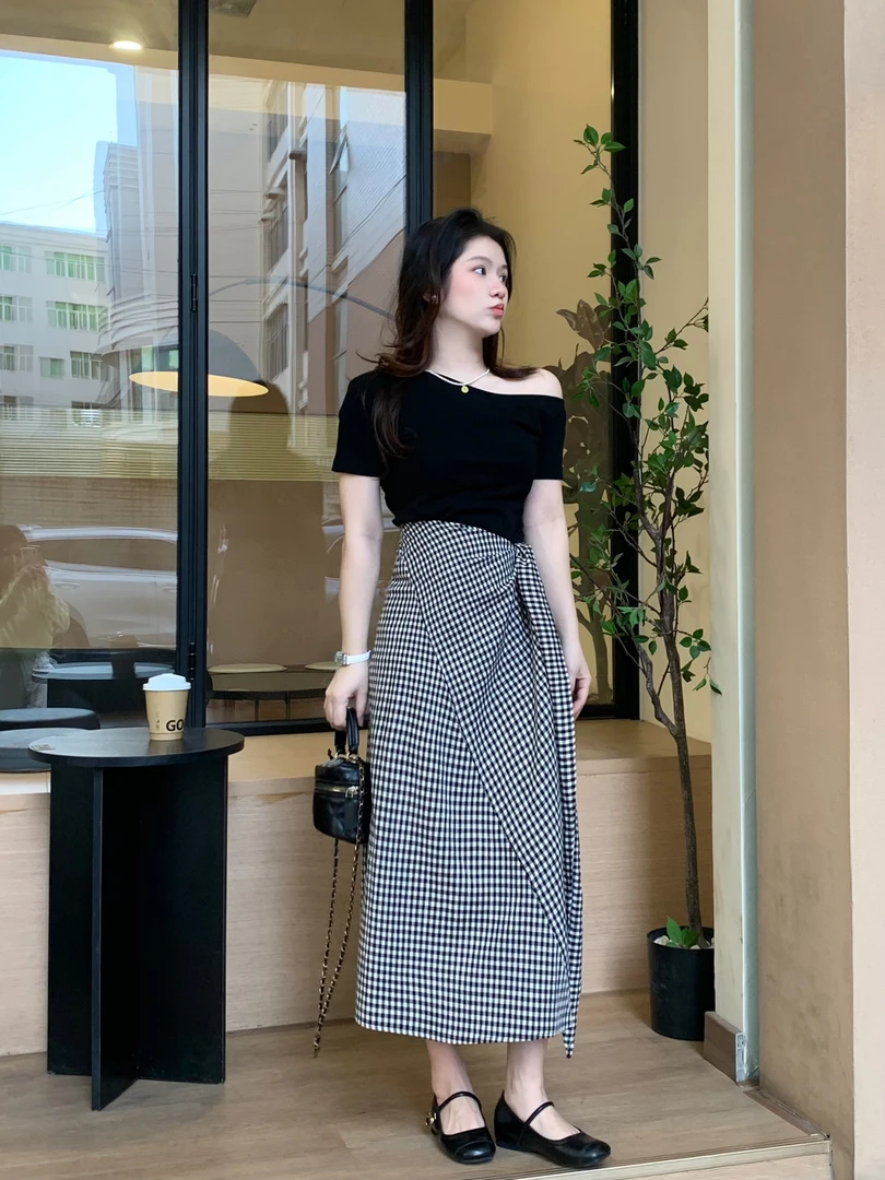 运费补贴小个子秋季韩版拼接时尚百搭显瘦不规则侧腰绑带半身裙女