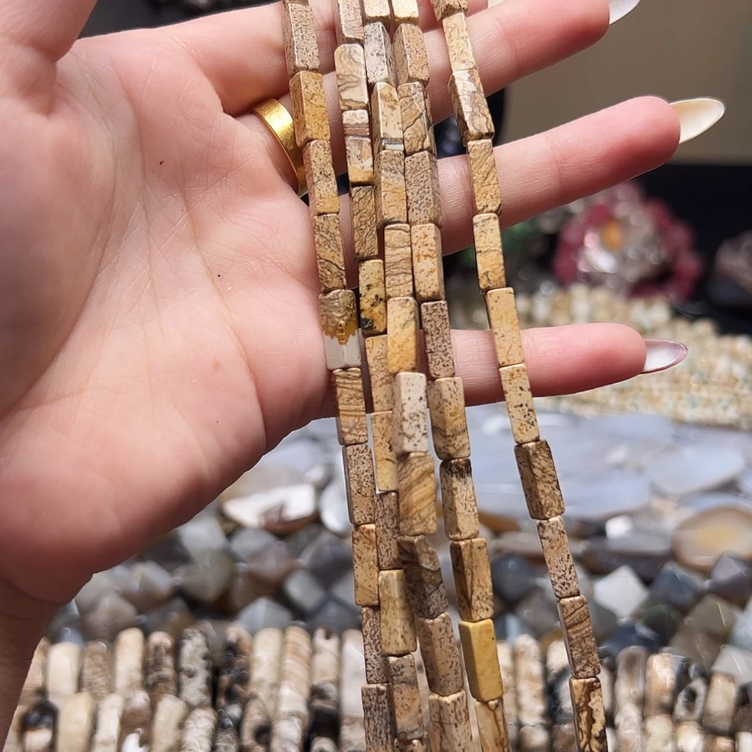 玛瑙/玉髓合金珠宝半成品w71 4.3*13m 图画石一条