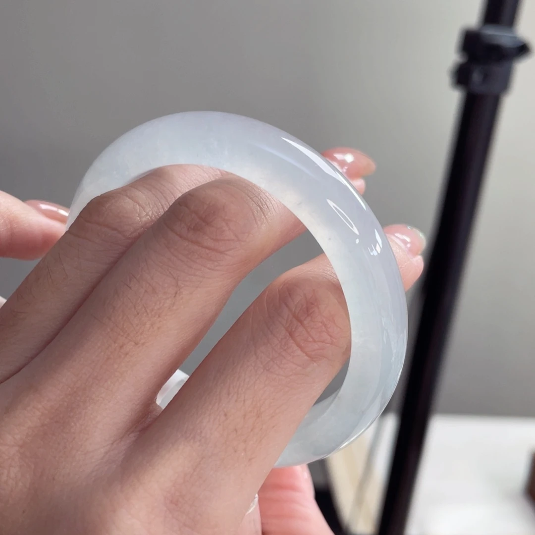 未镶嵌手镯翡翠52.8高冰炸荧光纯白底17号