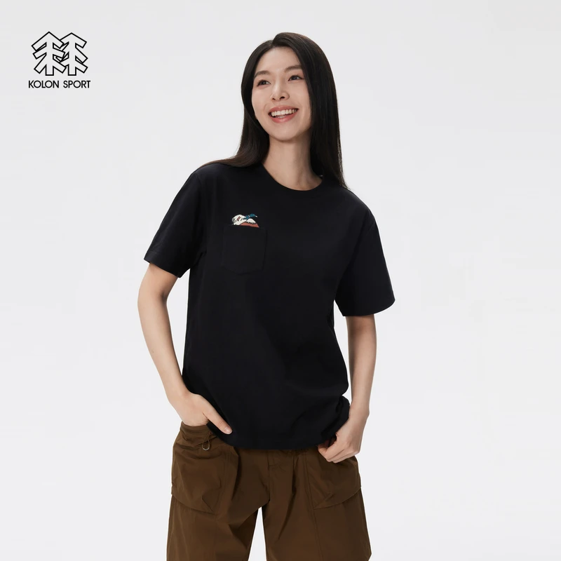 KOLON SPORT可隆口袋印花短袖T恤日本艺术家NAIJEL合作圆领上衣