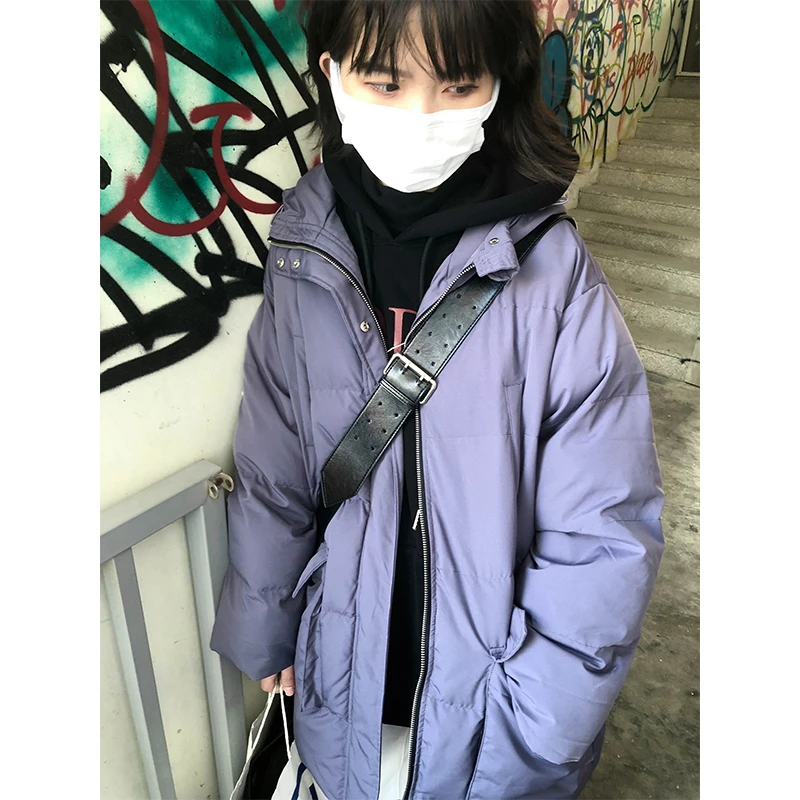 银河汽水 紫色棉服棉衣女冬季加厚2021年新款小个子连帽棉袄外套