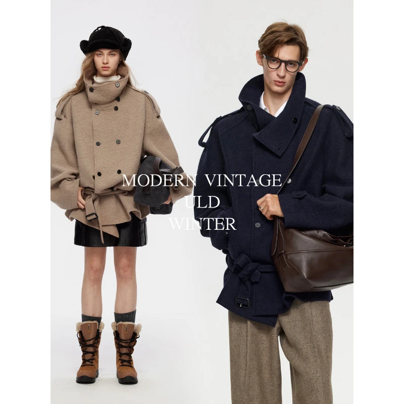 ULD/90s中古感胎羊驼毛做旧毛毡感圈圈肌理英伦多穿短夹克外套