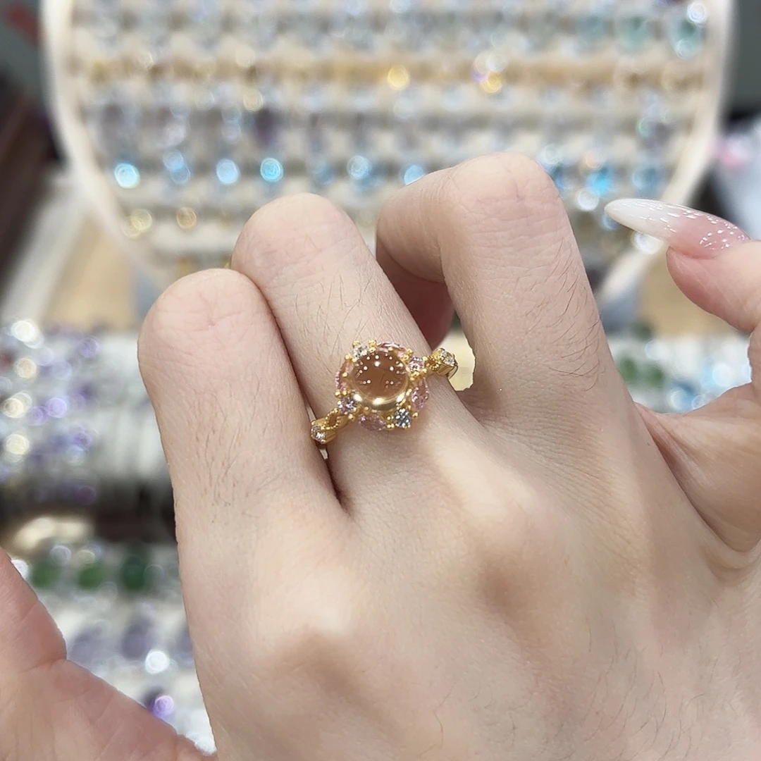 黄晶戒指银S925镶嵌