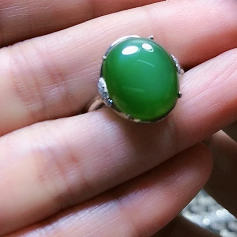 和田玉戒指银S925镶嵌