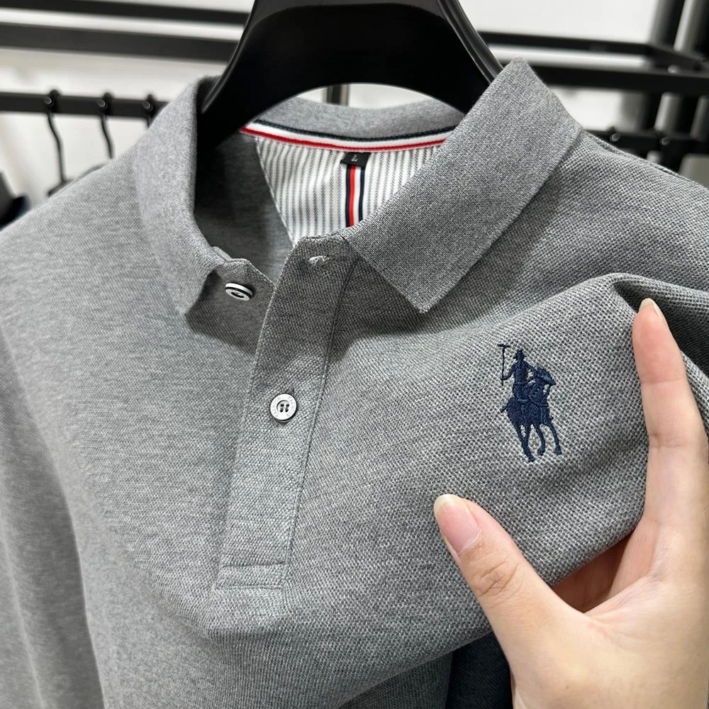 【TQUX港奢男装】透气下摆开叉秋季男士翻领长袖T恤休闲纯色polo