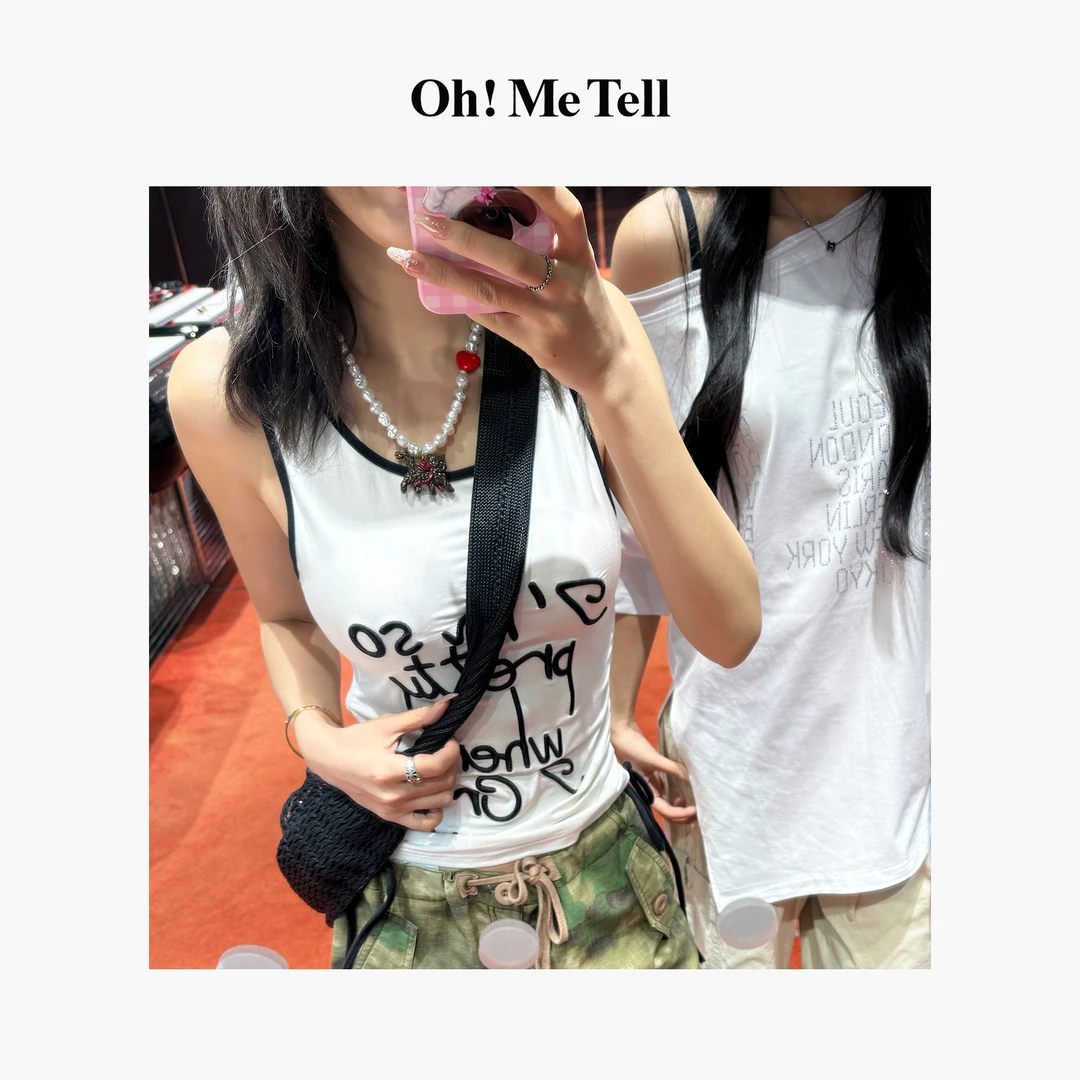 Oh！Me Tell【jennie金智妮同款】双侧抽绳立体刺绣包边无袖上衣背心