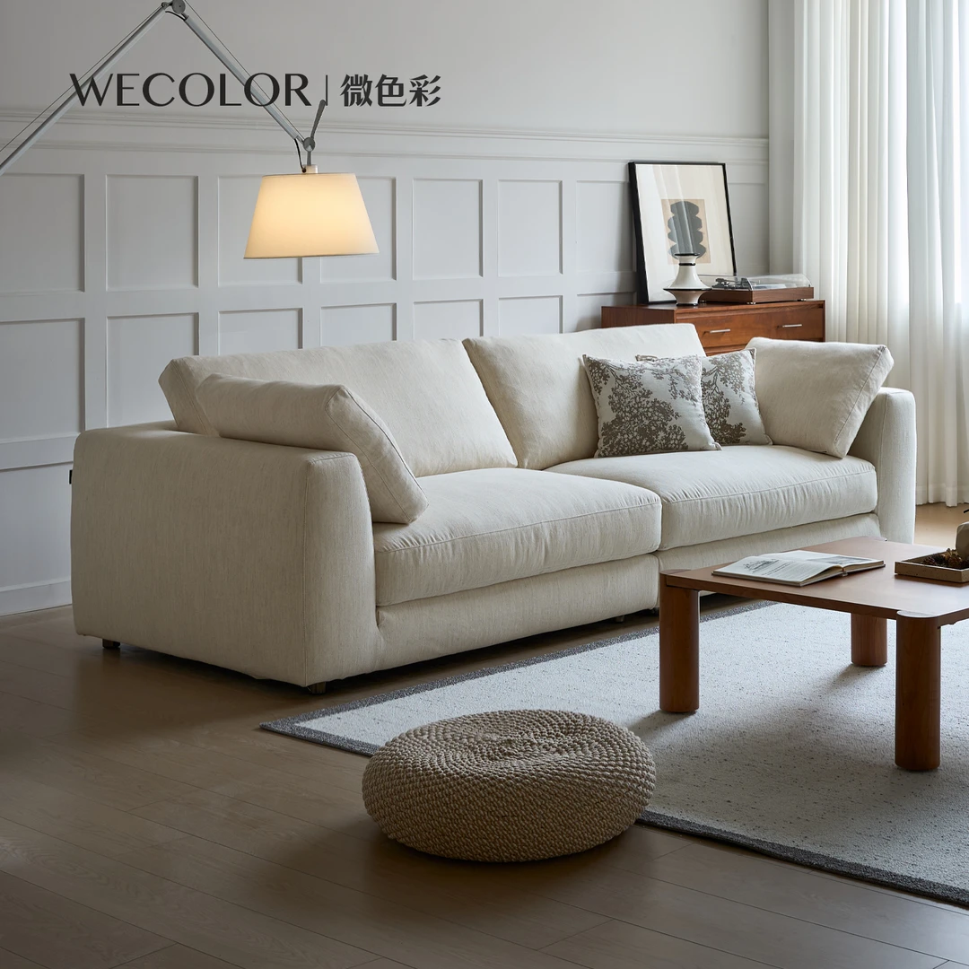 微色彩莱茵沙发小户型直排法式奶油风棉麻白色客厅布艺沙发可拆洗