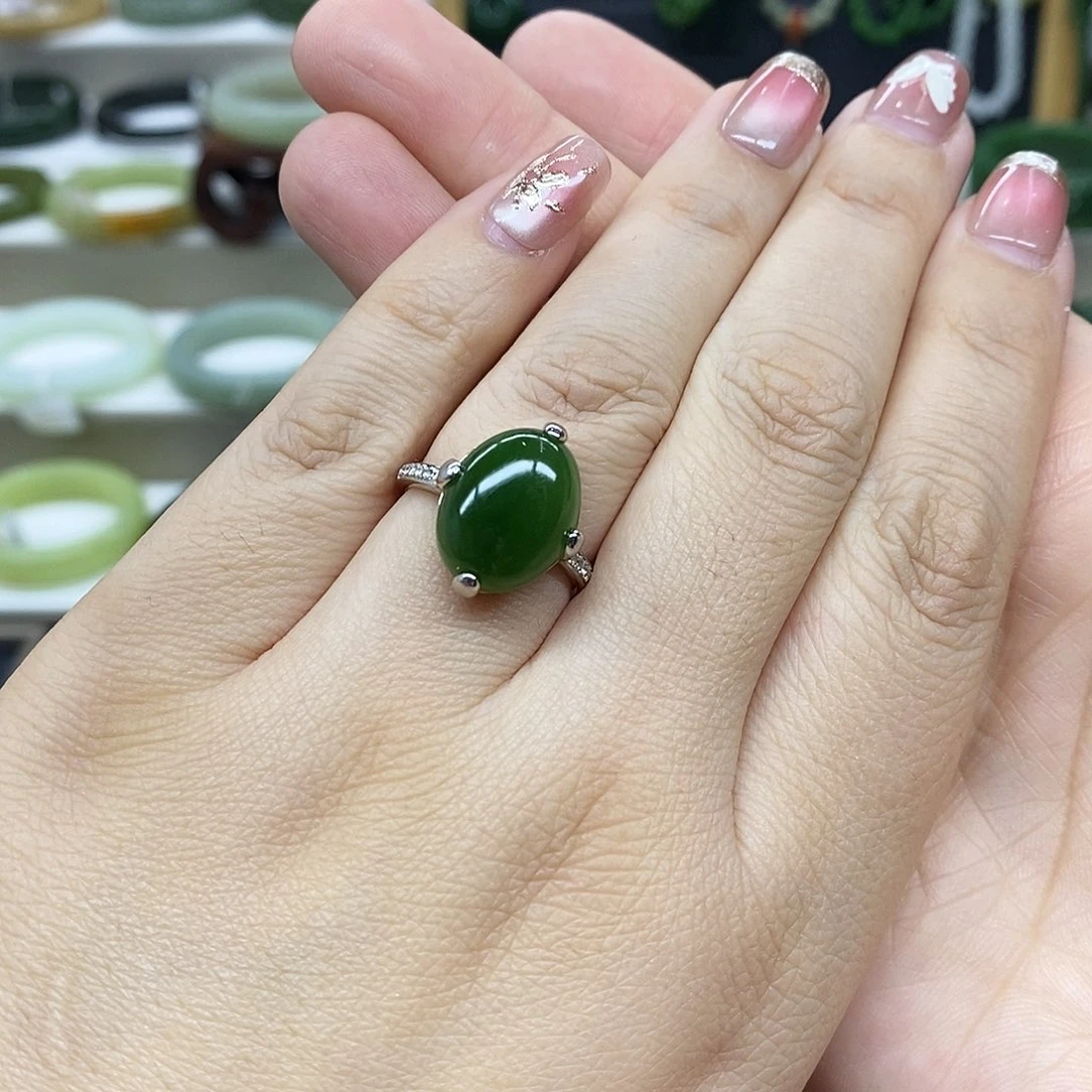 和田玉（碧玉）银S925镶嵌戒指