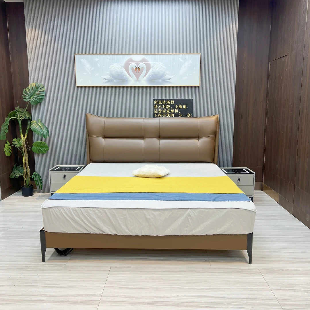【牛气冲天】真皮床简约主卧双人大床意式婚床轻奢北欧风