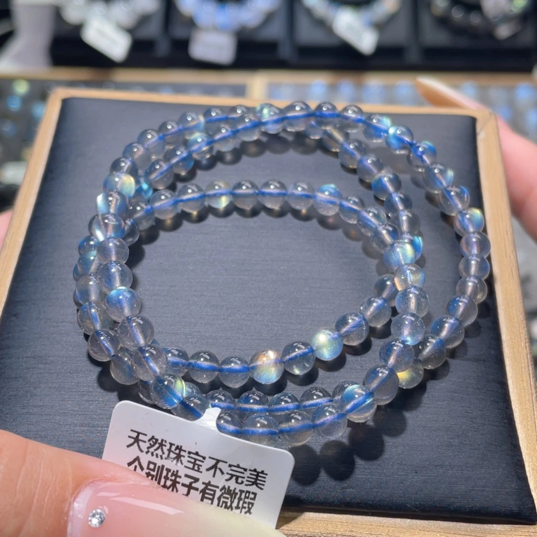 长石未镶嵌手链加拿大炫彩拉长石手链多圈5.5mm