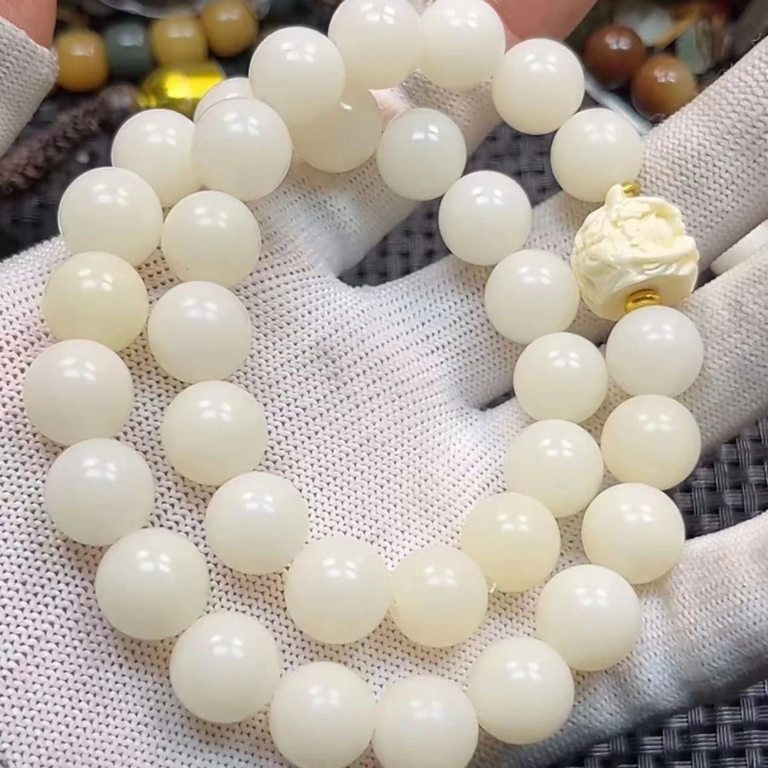 FXC369-精品白玉菩提醒狮双圈手串