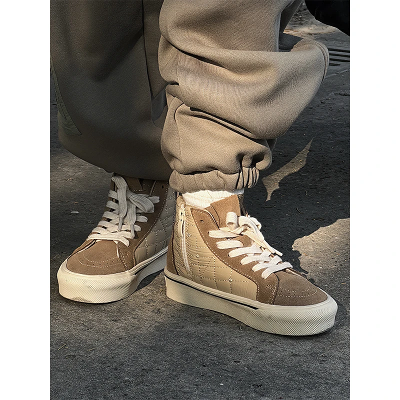 阿又男童秋冬轻便复古橡胶大底魔术贴百搭高帮童鞋a30681