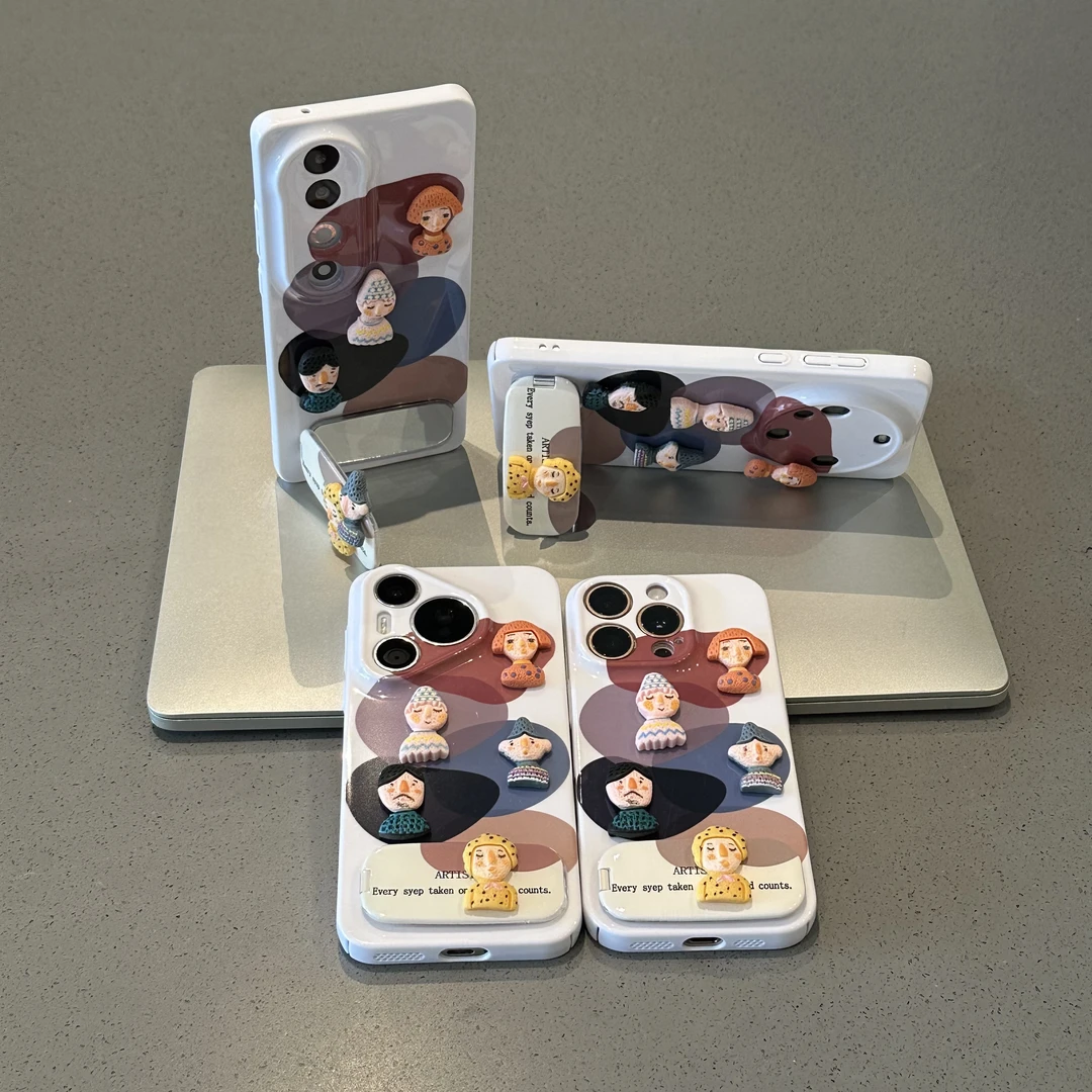 欧克里里色块五个小人镜面支架适用苹果16手机壳华为vivo小米oppo