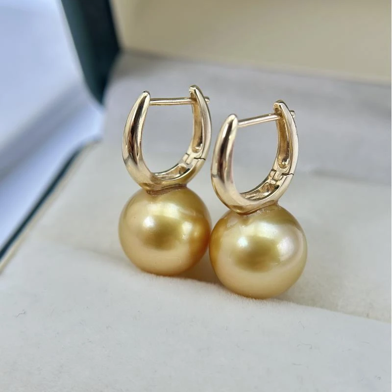南洋金珠  11-12mm  14k金 水桶 海水珍珠耳饰