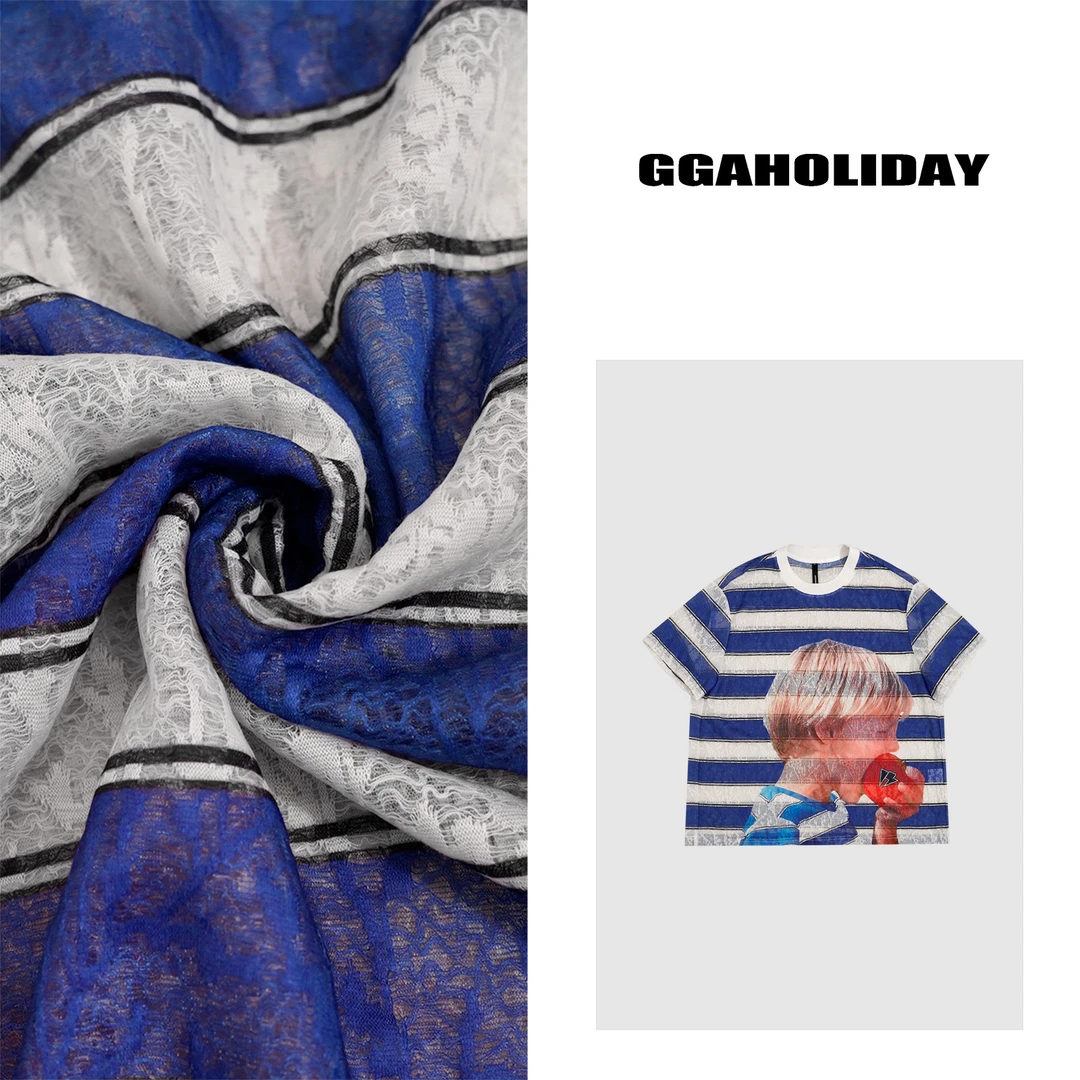 【上新】GGAHOLIDAY美式时尚薄款印花拼接蕾丝百搭显瘦T恤-152308