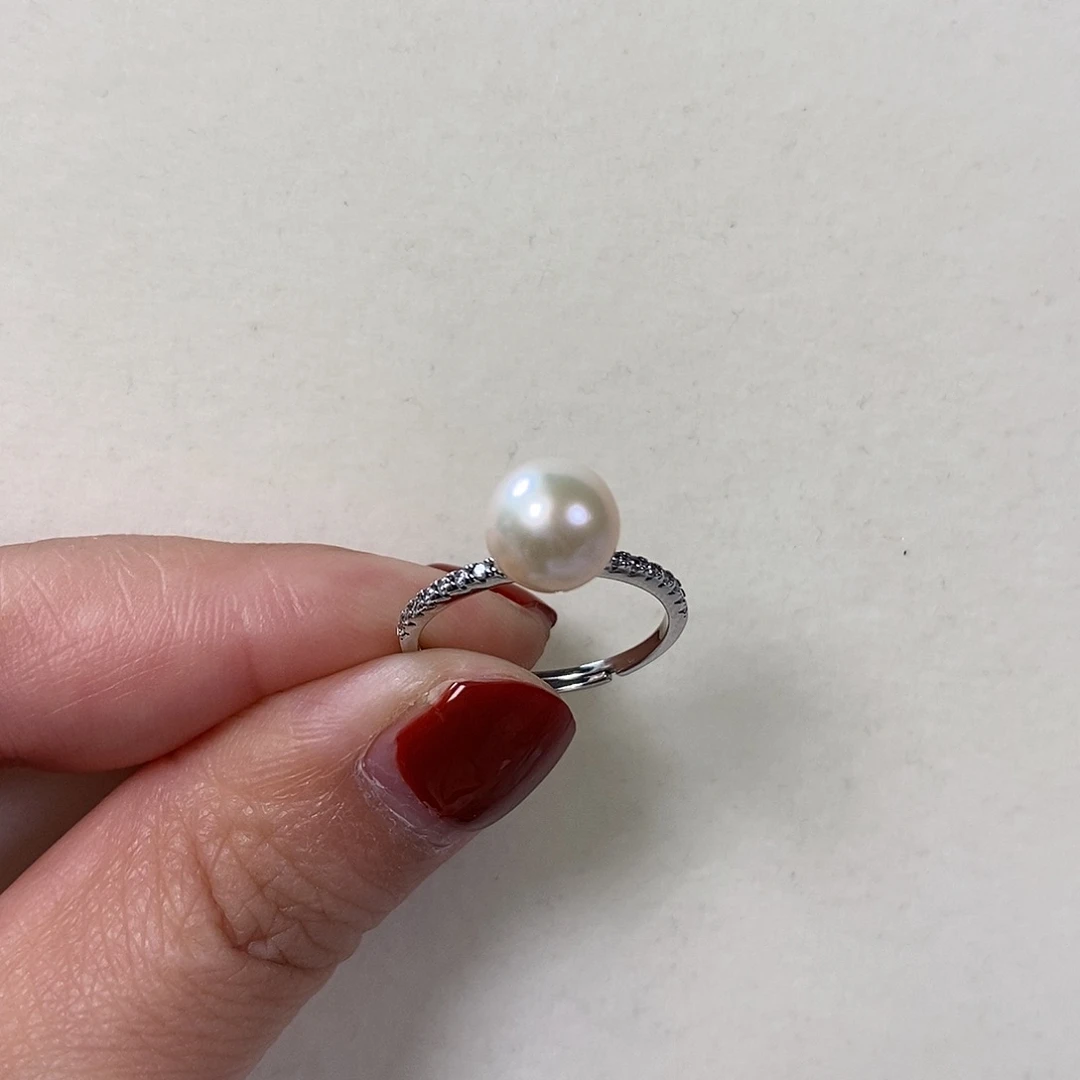 淡水珍珠戒指银S925镶嵌?****?8mm