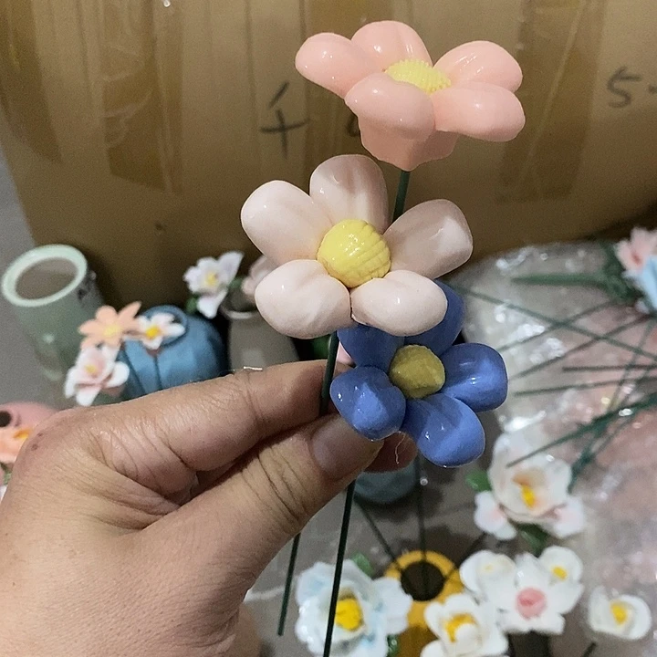 瓷片纯手工陶瓷花摆件瑕