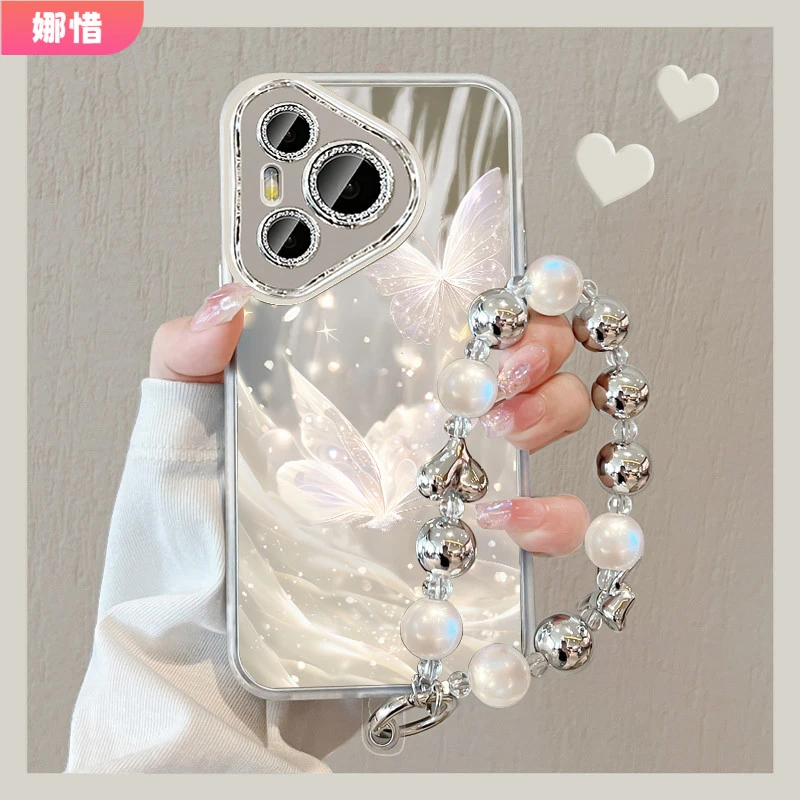 适用华为pura70手机壳ultra新款p70女带镜头膜70pro+镜子外壳轻奢