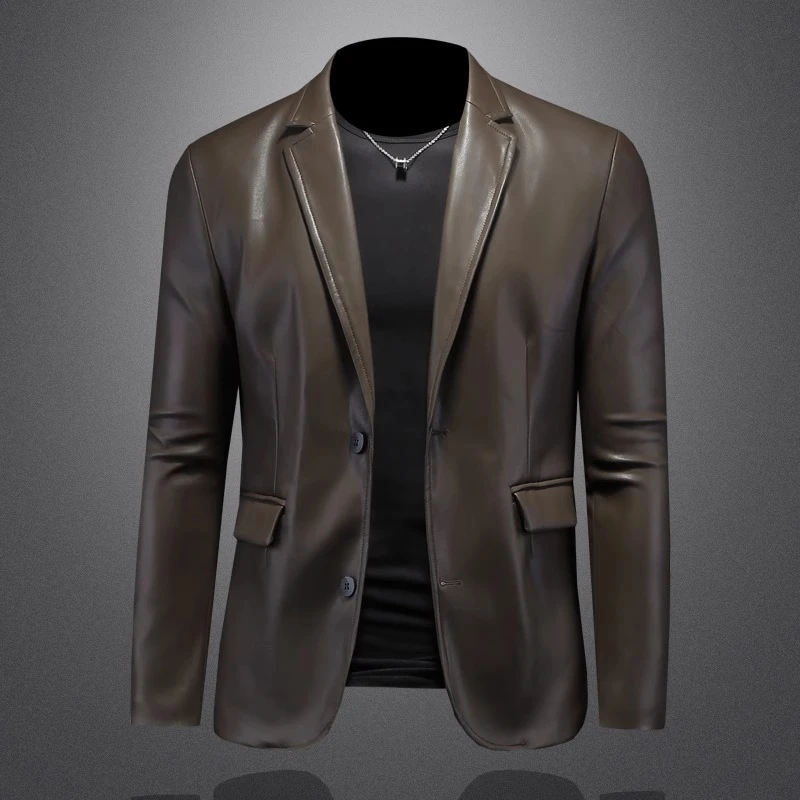 Zero Degree North高端纯色男士西装领皮衣机车西服派克服皮夹克