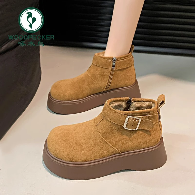 啄木鸟厚底雪地靴女款2024新款冬季加绒加厚保暖棉鞋子东北棉靴