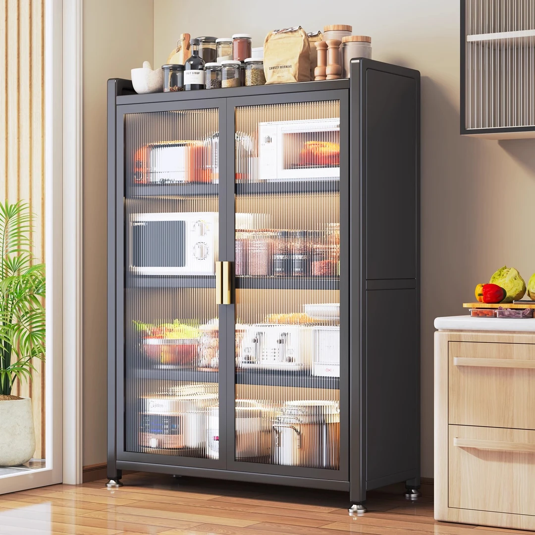 厨房置物架多功能防尘储物柜多层碗碟收纳柜微波炉储物柜收纳架子